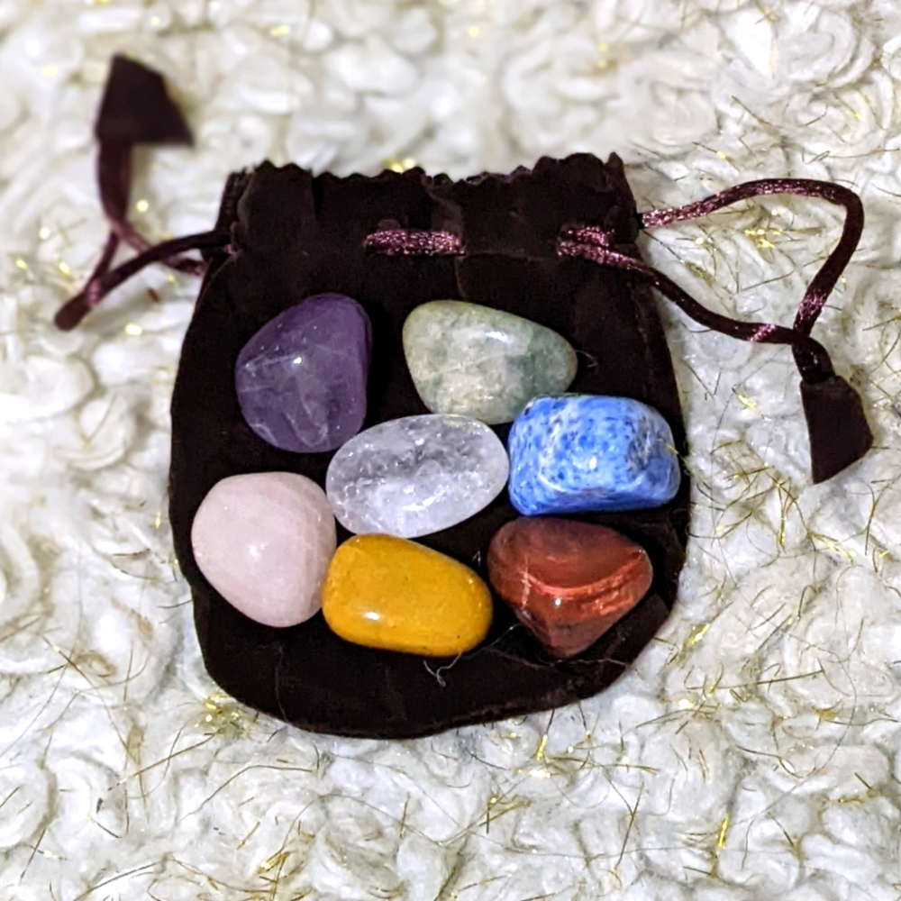 Polished Gemstone Starter Kit Velvet Pouch Rocks Geology Quartz Jasper Lazuli - Picture 2 of 8